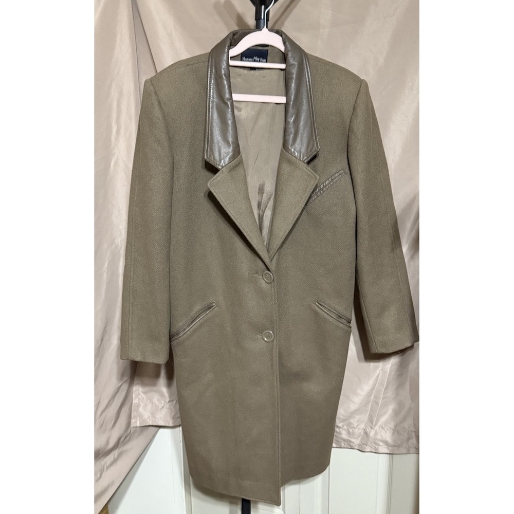 VTG Hunters Run Women's Size 8 Wool Witchy Goth Trench Coat Brown Leather Collar